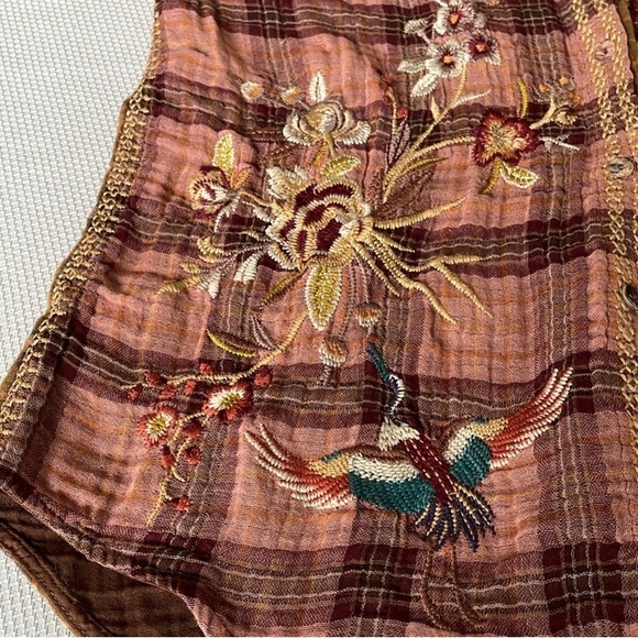 Johnny Was Varlese Multicolor Embroidered Plaid Oversized Shirt Size XS - Picture 10 of 13